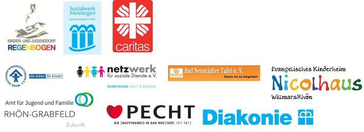 Übersicht aller Logos der beteiligten Partner der Weihnachts-Wunschbaum-Aktion