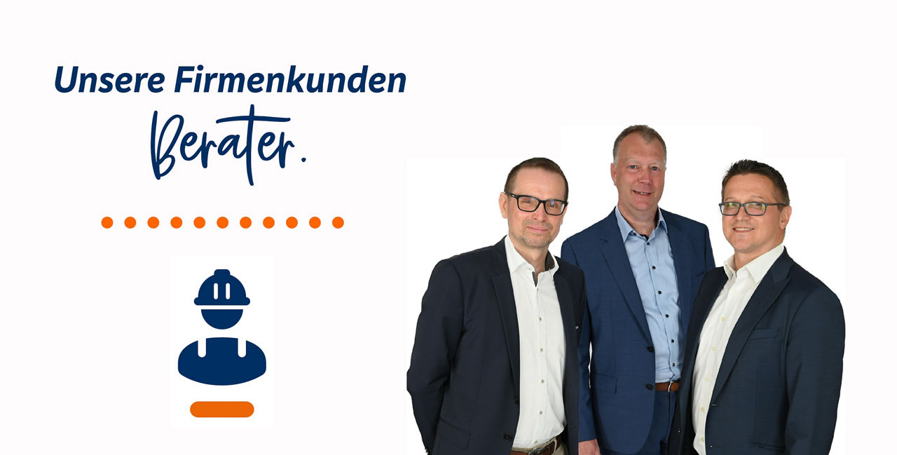 Drei Männer unserer Firmenkundenbank und Willkommensgruß 
