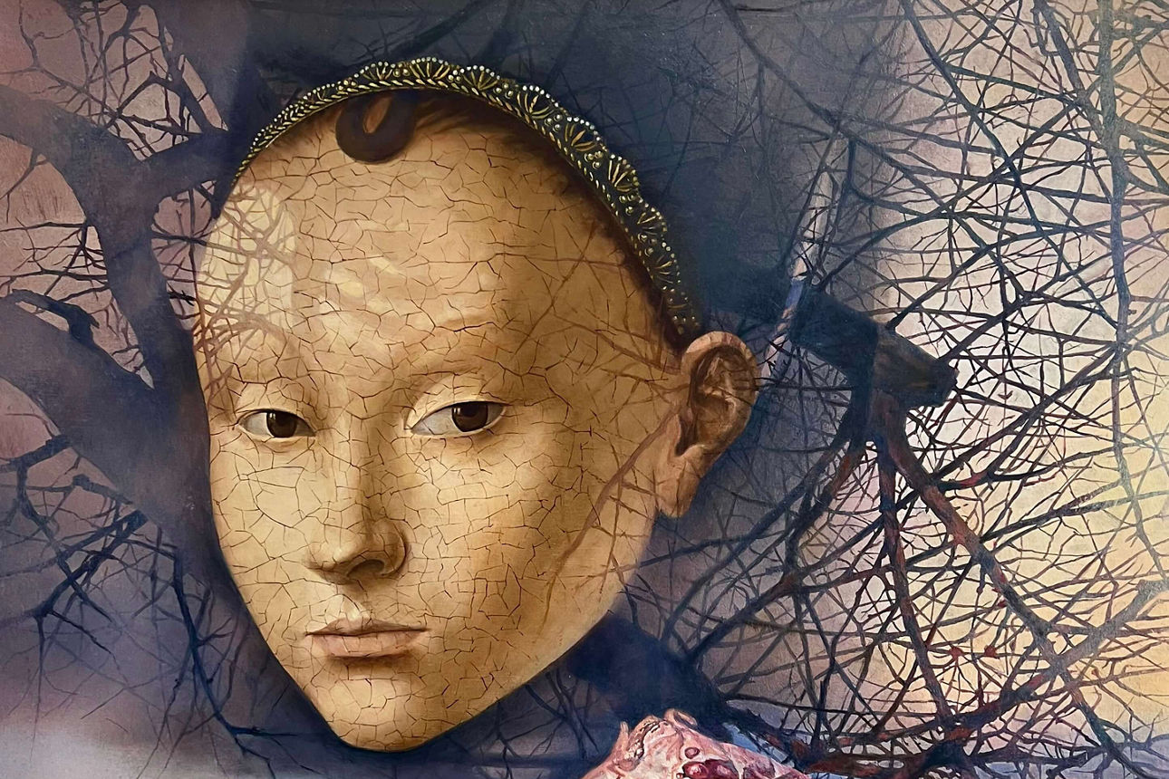 Flüss der Liebe. Hommage an Petrus Christus. 2023. Öl auf leinwand. 100 x 100 cm