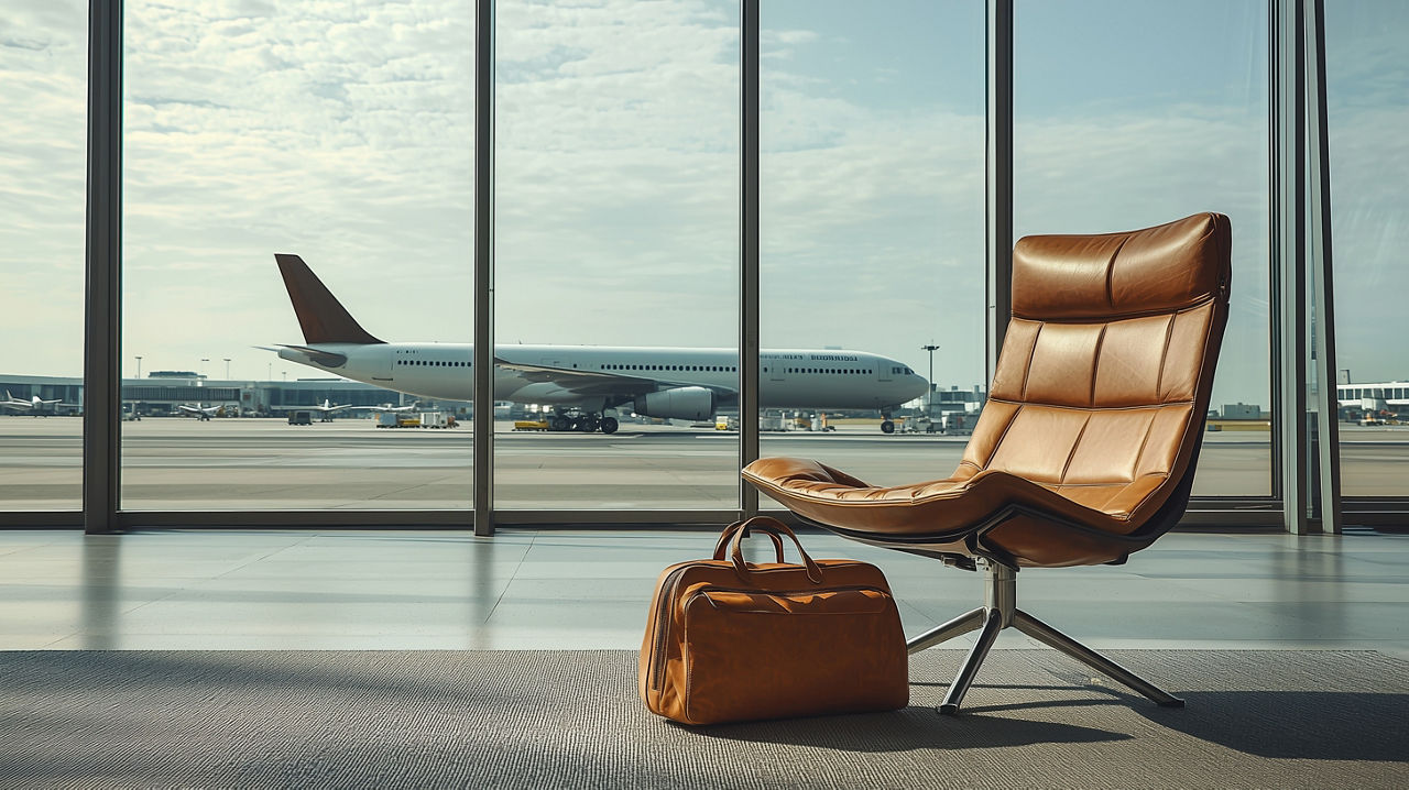 Stuhl mit Tasche am Flughafen