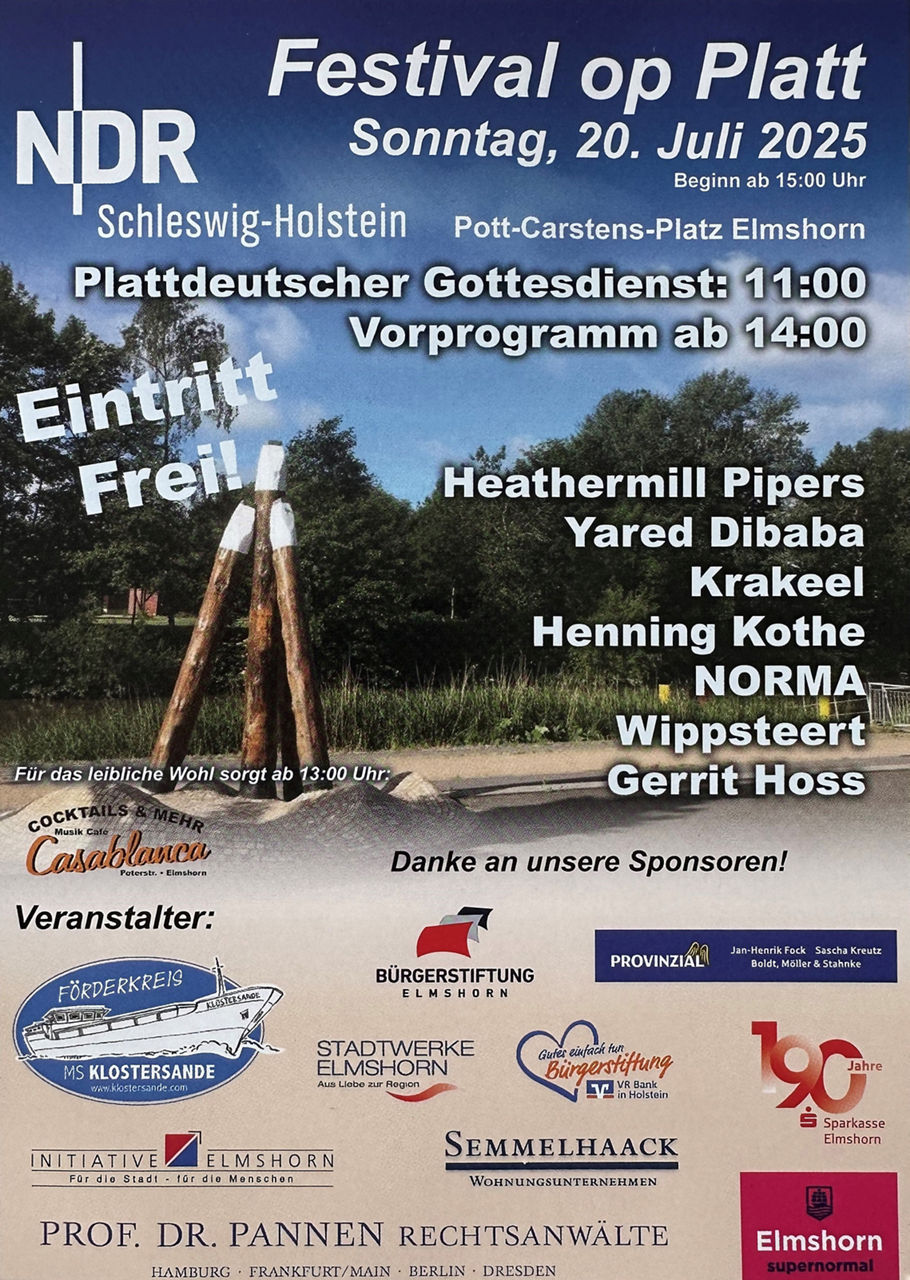 Flyer des „Festival op Platt“ 2025 in Elmshorn