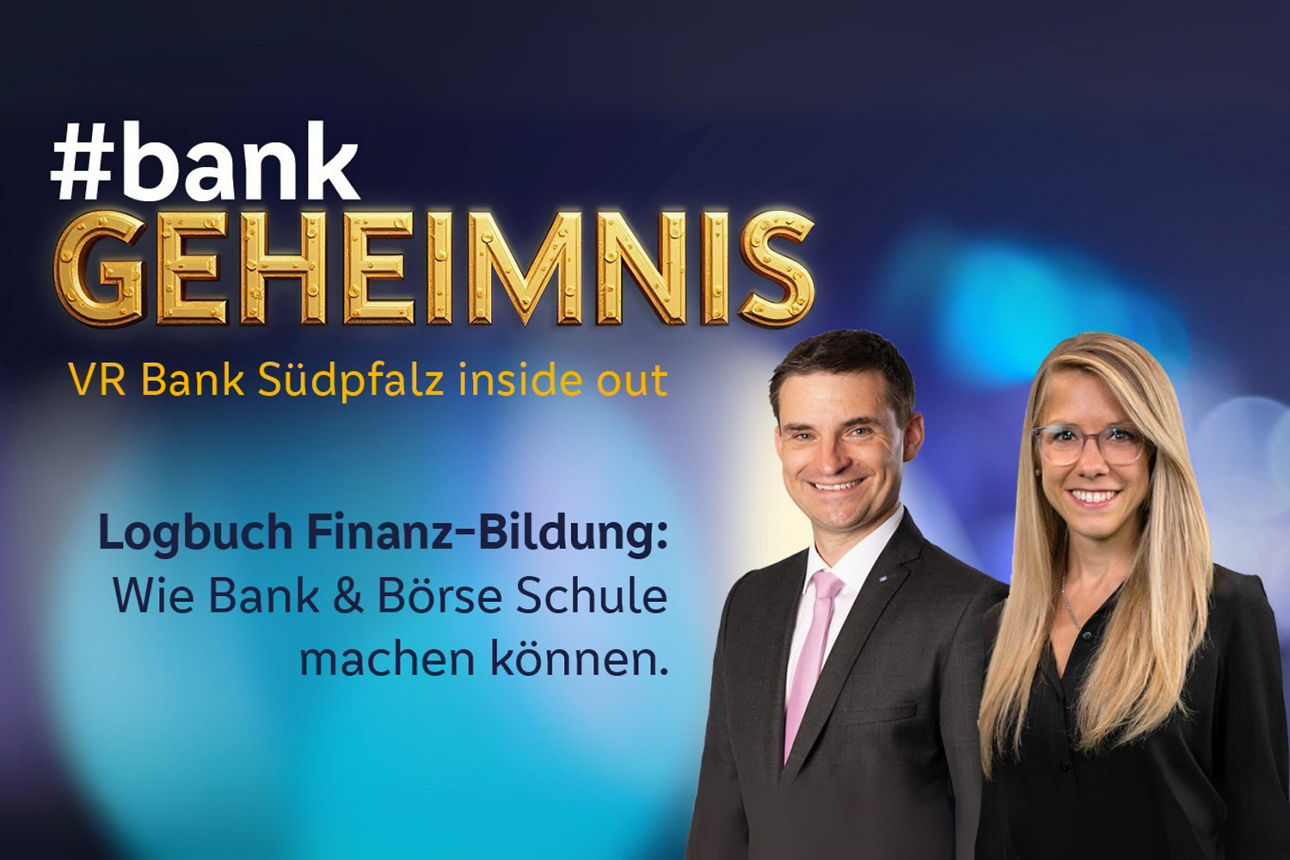 Das Motiv zu unserer Podcastfolge 2 zeigt Simone Hengen und Jürgen Heintz zum Thema "Logbuch Finanzbildung"