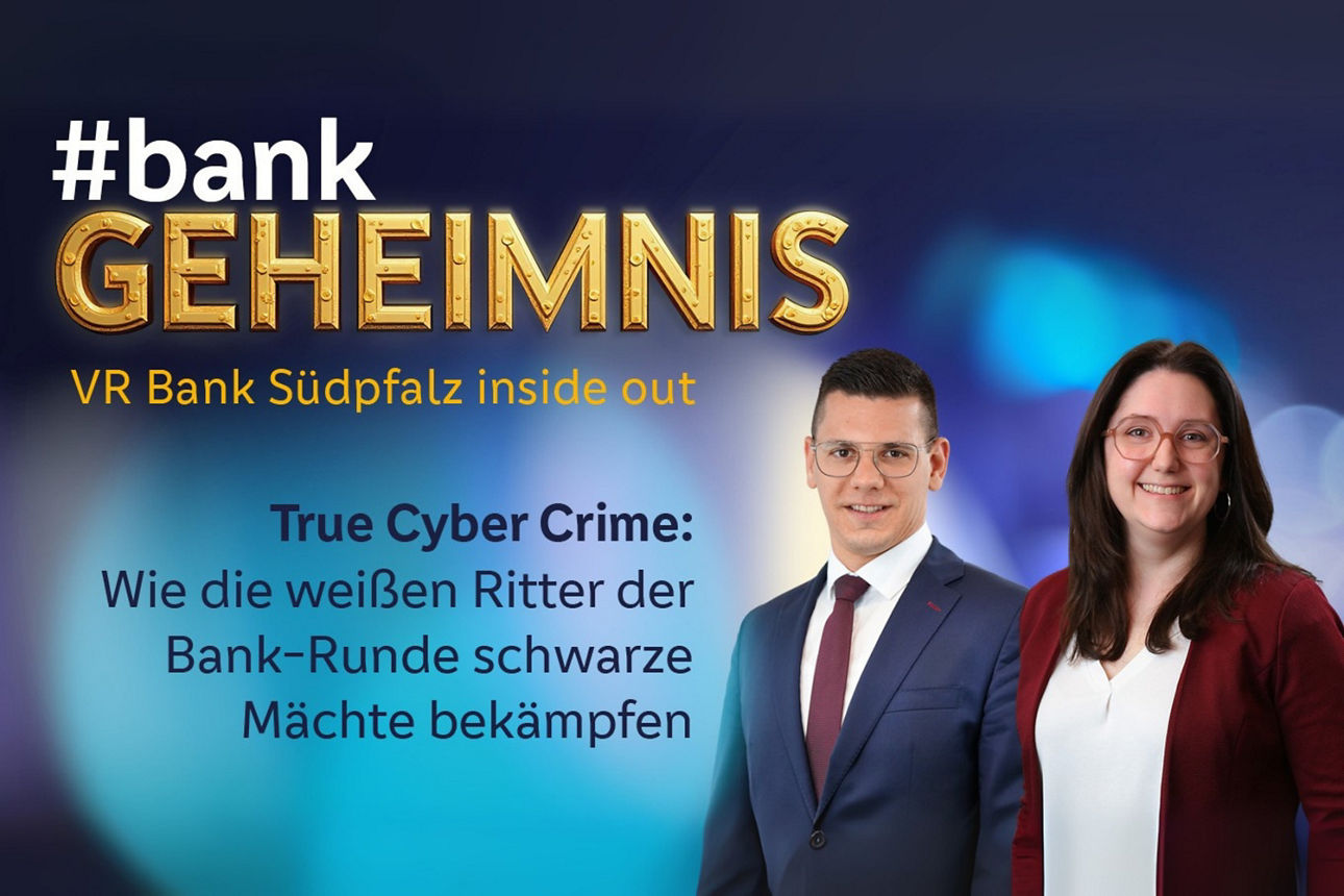 Das Motiv zu unserer Podcastfolge 3 zeigt Ann-Kathrin Schneider und Robin Schmitz zum Thema "True Cyber Crime"