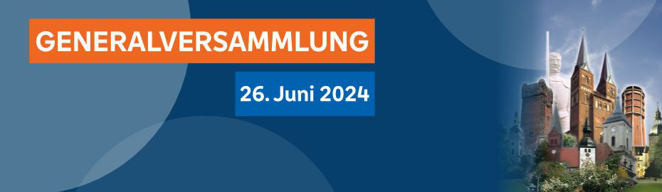 Ein Banner für eine Hauptversammlung, auf dem das Datum angekündigt wird: 26. Juni 2024