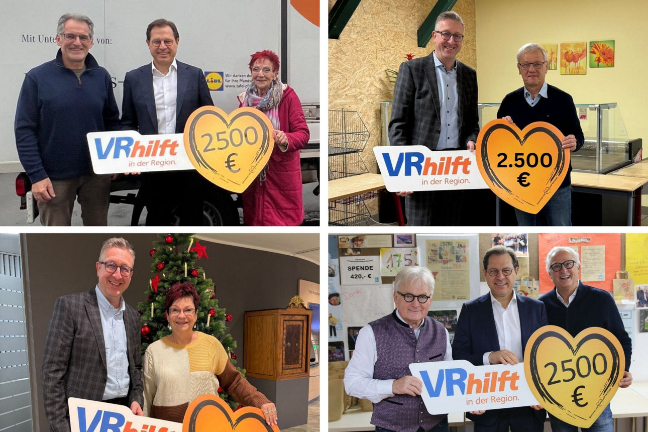 Auf dem Foto stehen Herr Markus Merz und Herr Frank Hefner zusammen mit den Vertretern der Tafeln. 