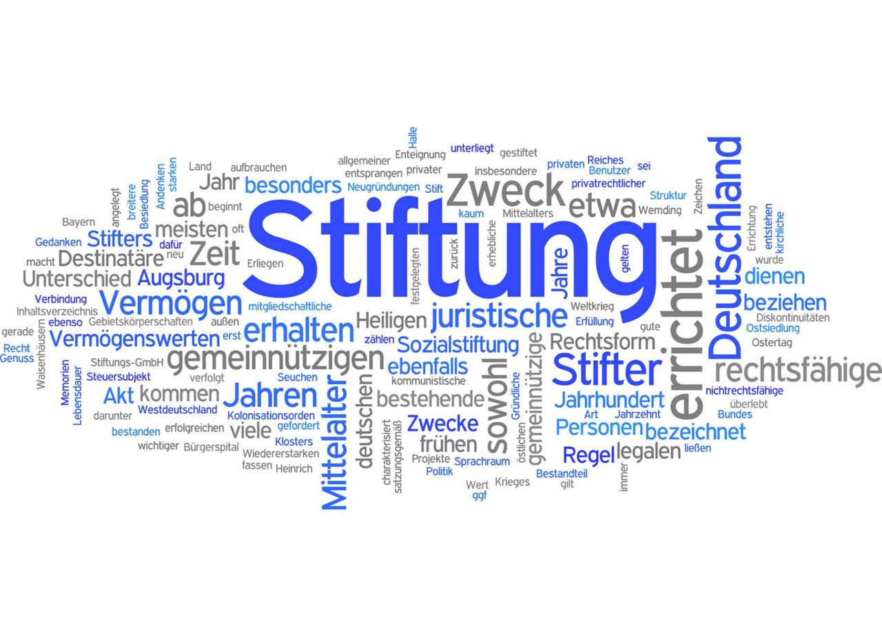 Wortwolke mit dem Wort Stiftung im Zentrum