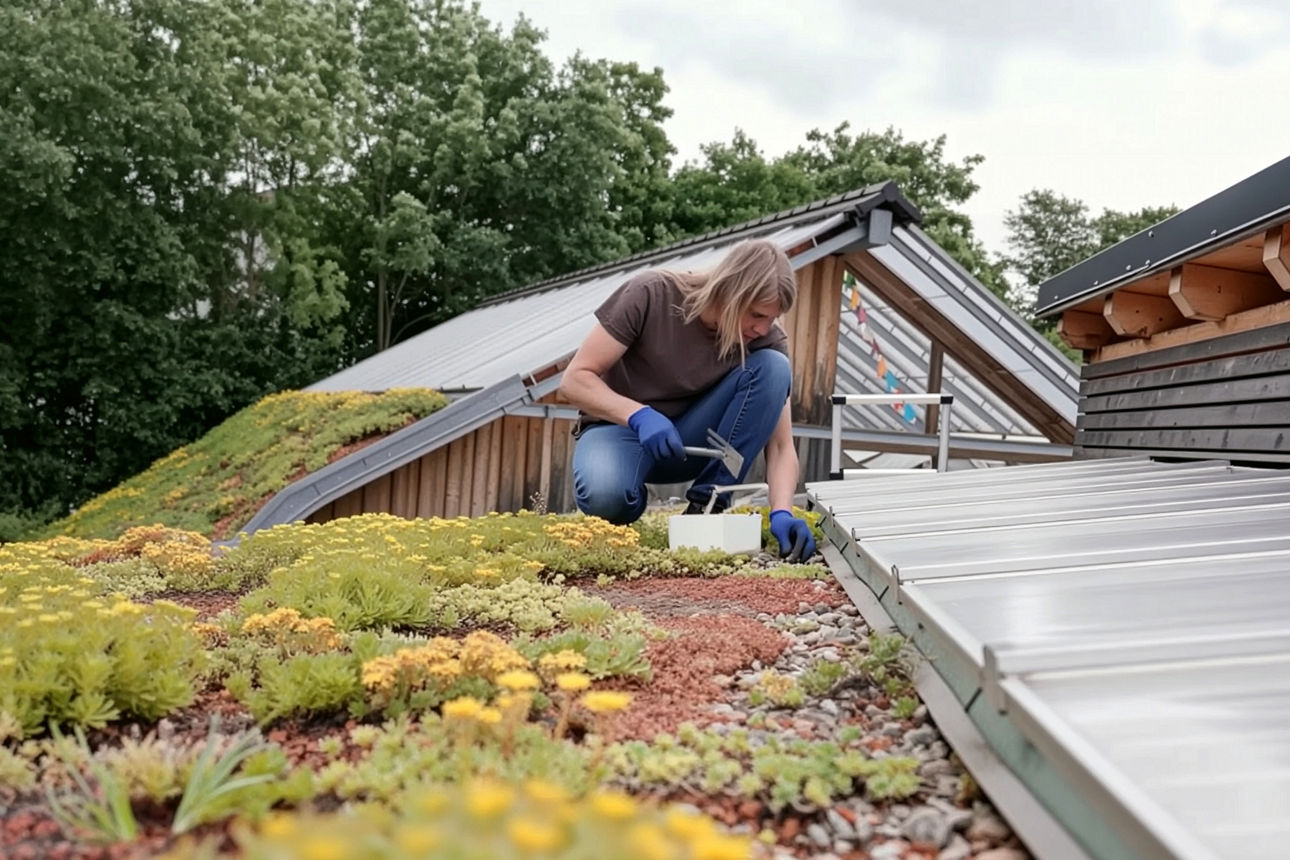 Frank Häußler, Naturschutzpreisträger 2024, auf dem begrünten Dach seines Hauses