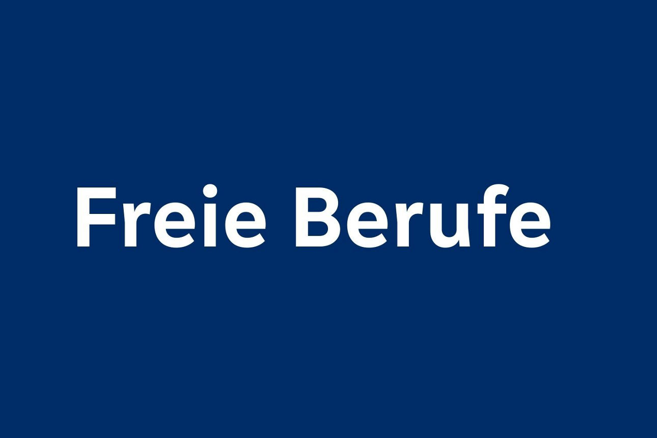 Dunkelblauer Hintergrund mit weißem Text "Freie Berufe".
