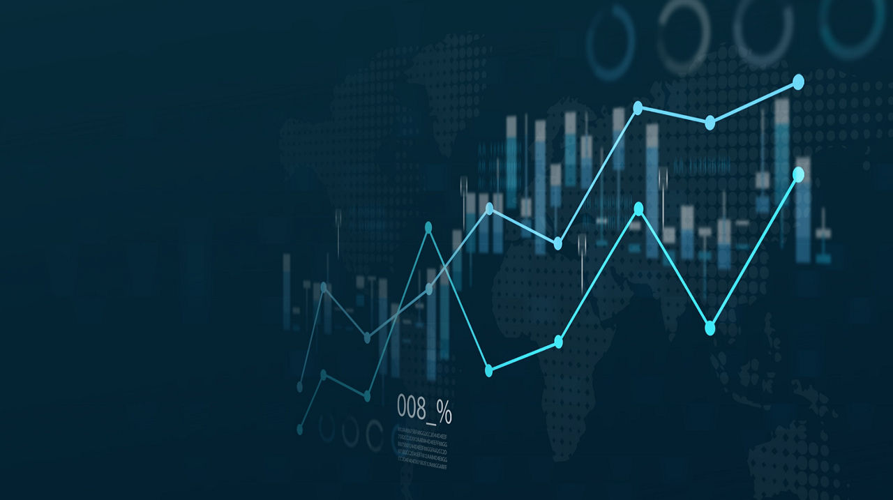 Digitales Finanzdiagramm aus Linien und Balken