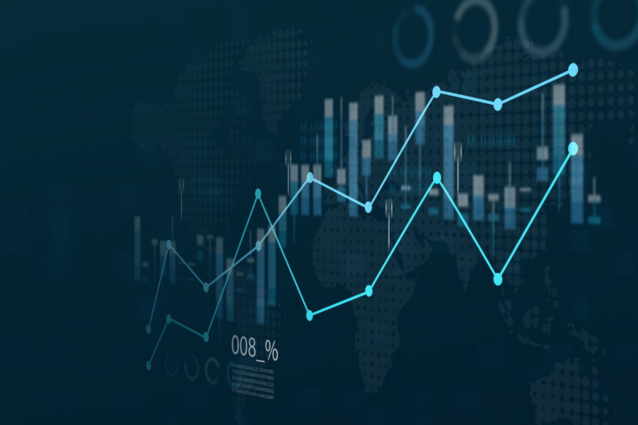 Digitales Finanzdiagramm aus Linien und Balken