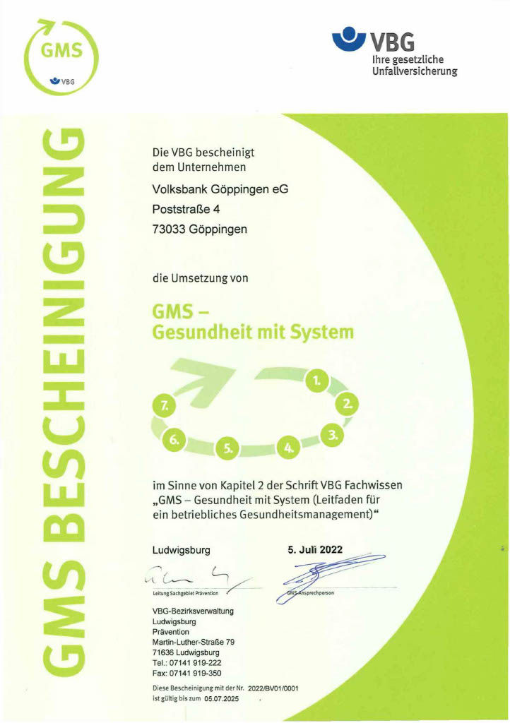 Zertifikat: Gesundheitsschutz mit System