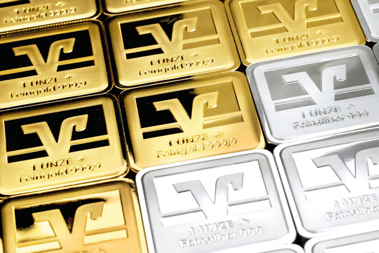 Gold- und Silberbarren mit VR-Prägung