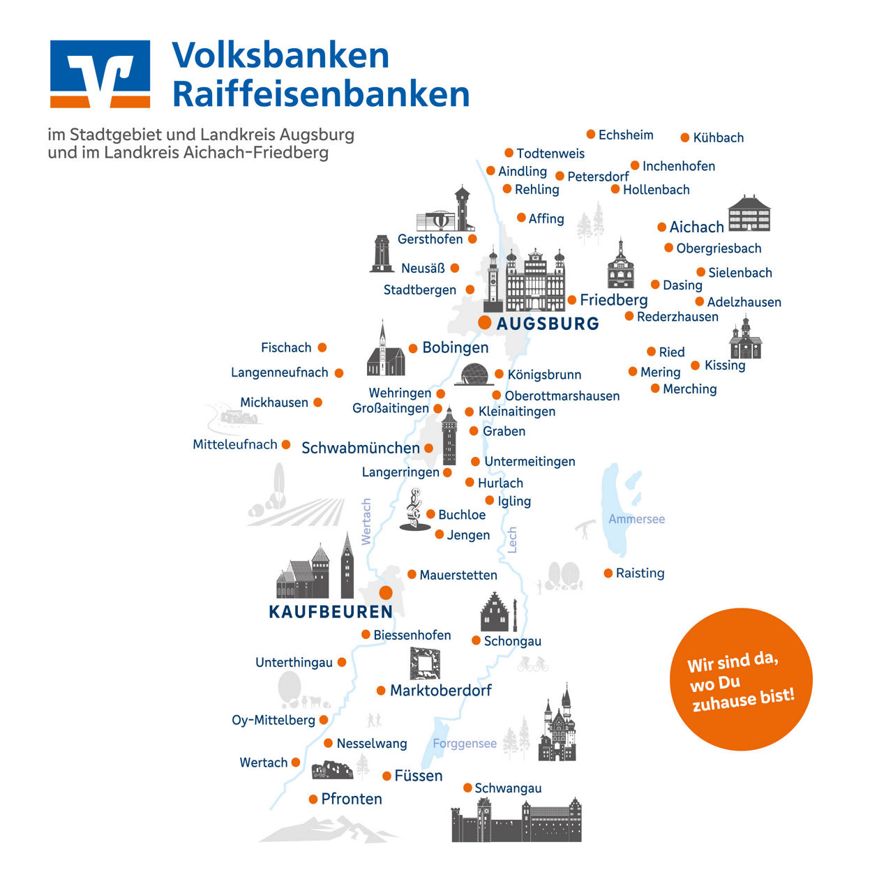 Übersicht Standorte Voksbanken Raiffeisenbanken im Kreisverband Schwaben