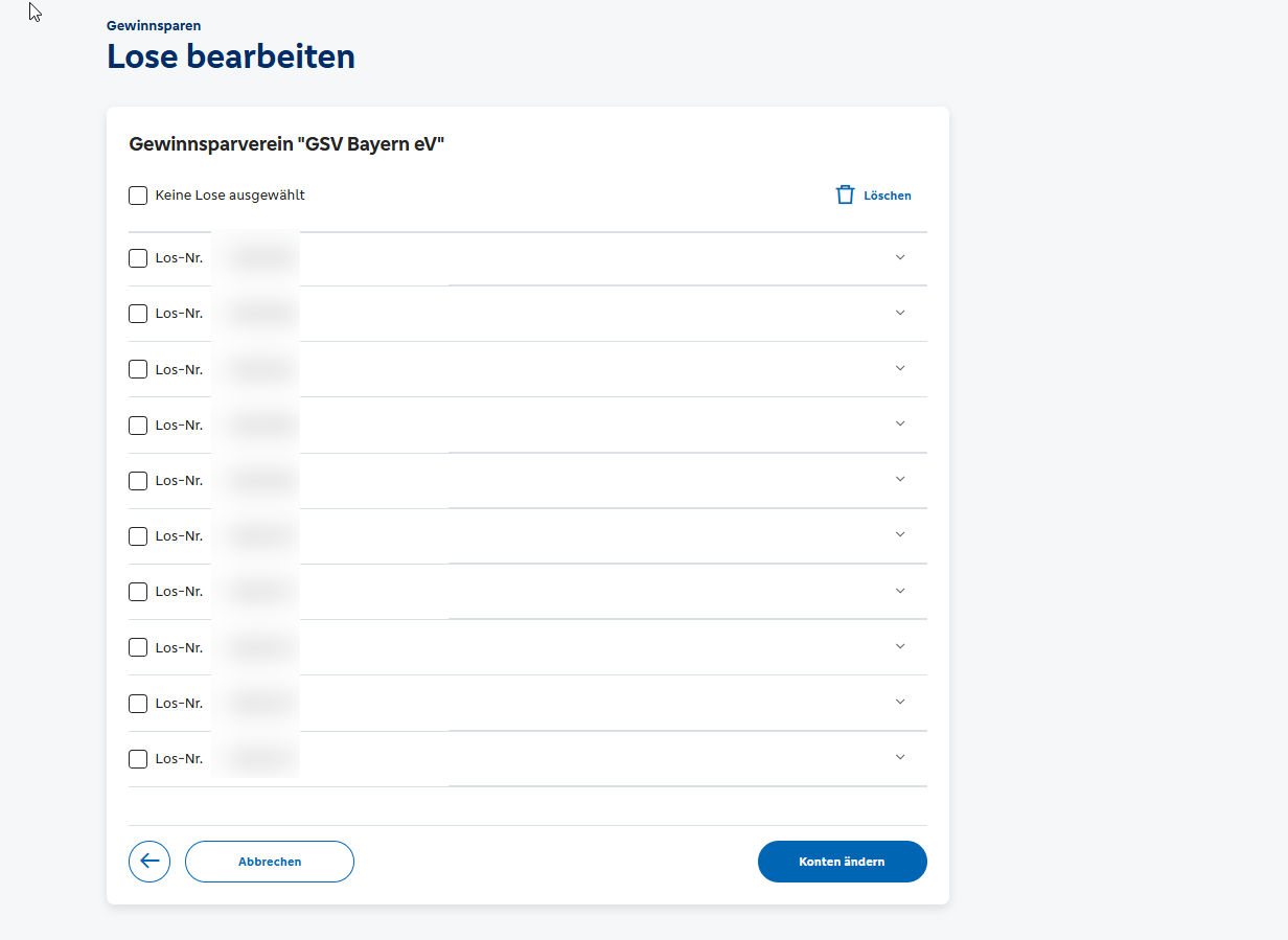 Screenshot der Losbearbeitung im OnlineBanking