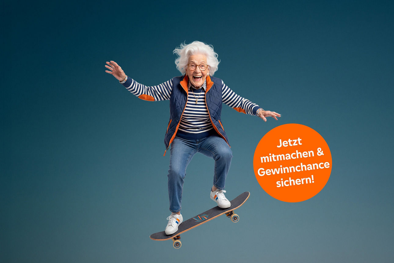 Oma auf einem Skateboard 