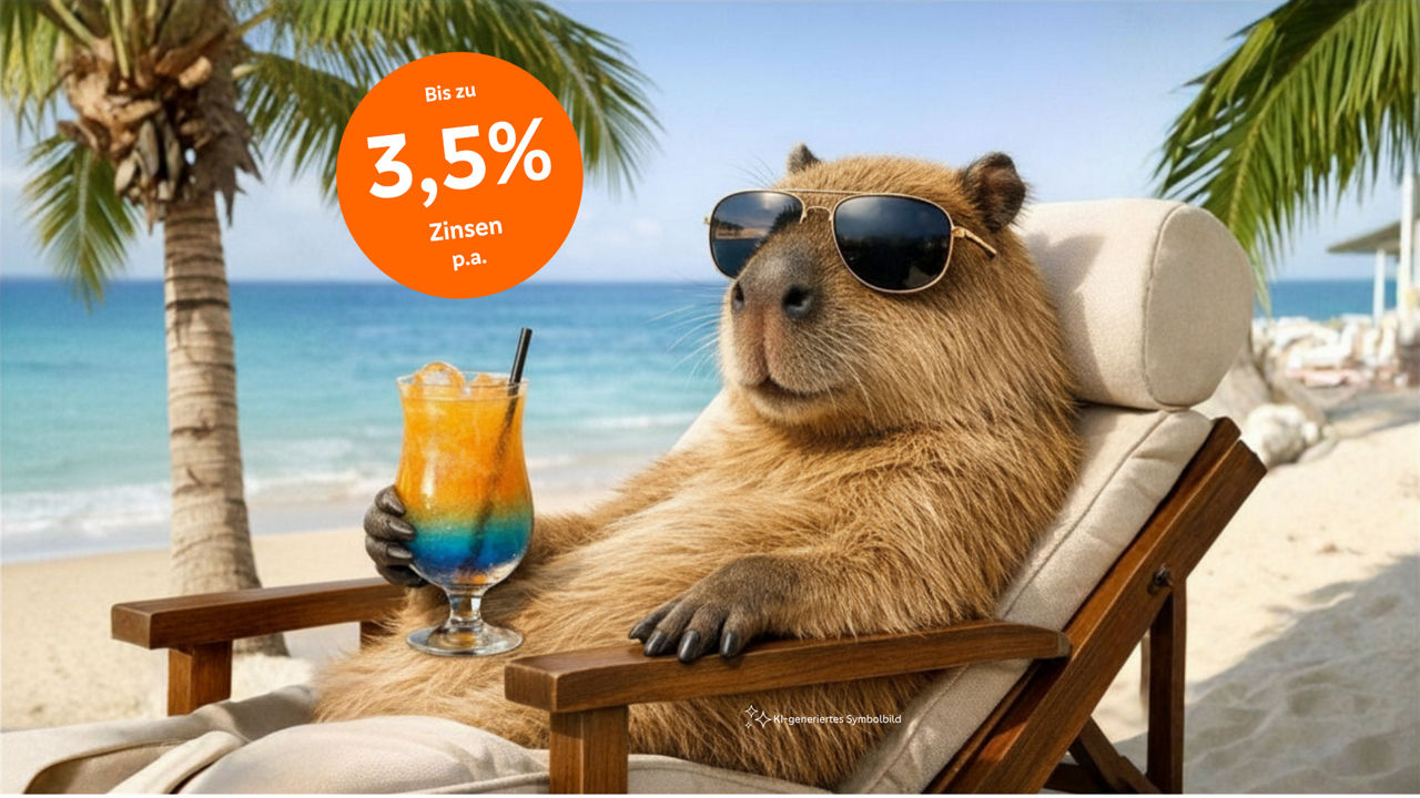 Wasserschwein mit Cocktail und Störer mit bis zu 3,5% Zinsen