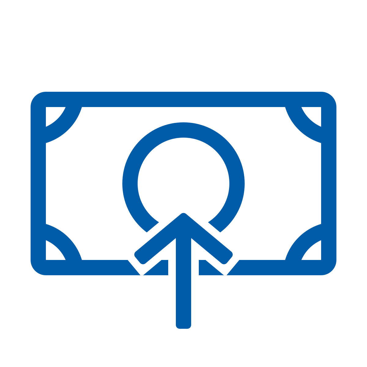 Icon Geldschein mit Pfeil nach oben in blau