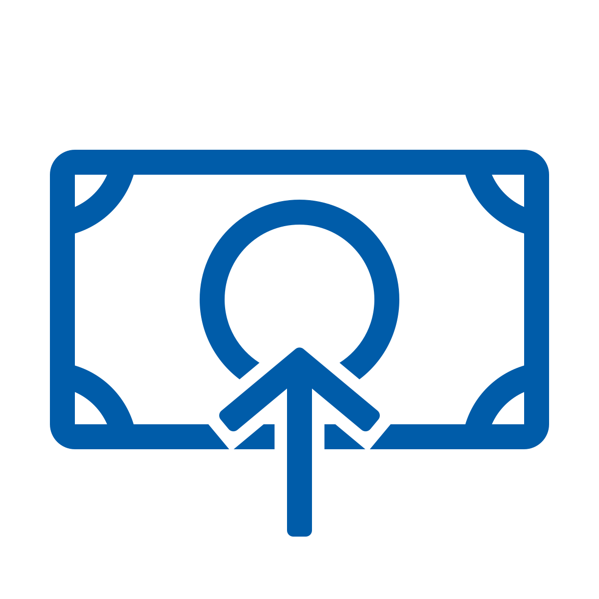 Icon Geldschein mit Pfeil nach oben in blau