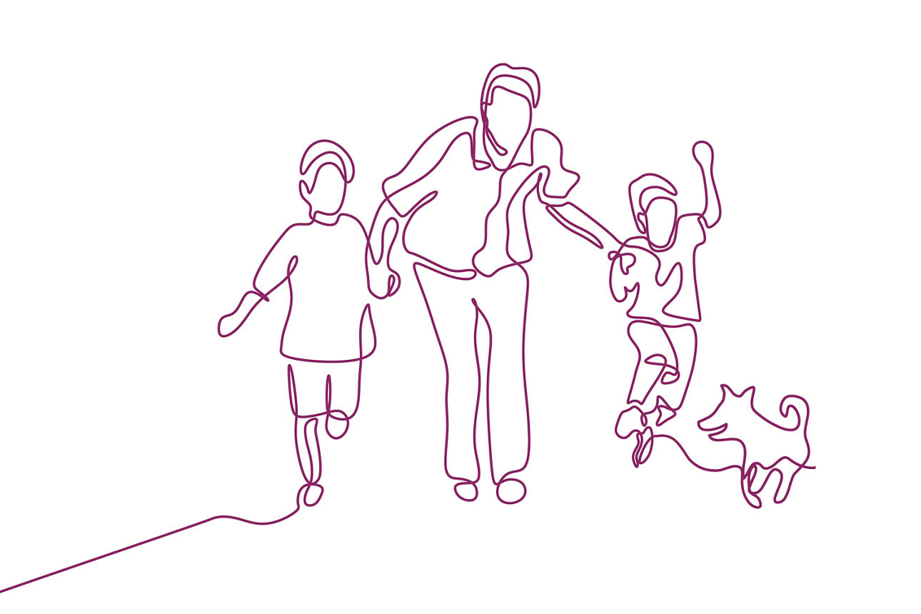 Gezeichnete Familie mit Hund