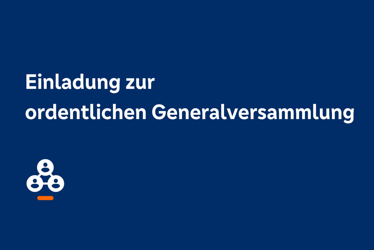 Blauer Hintergrund mit Text "Einladung zur ordentlichen Generalversammlung"