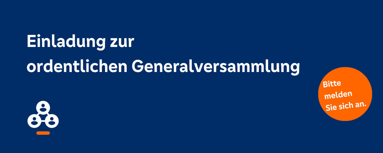 Blauer Hintergrund mit Text "Einladung zur ordentlichen Generalversammlung"