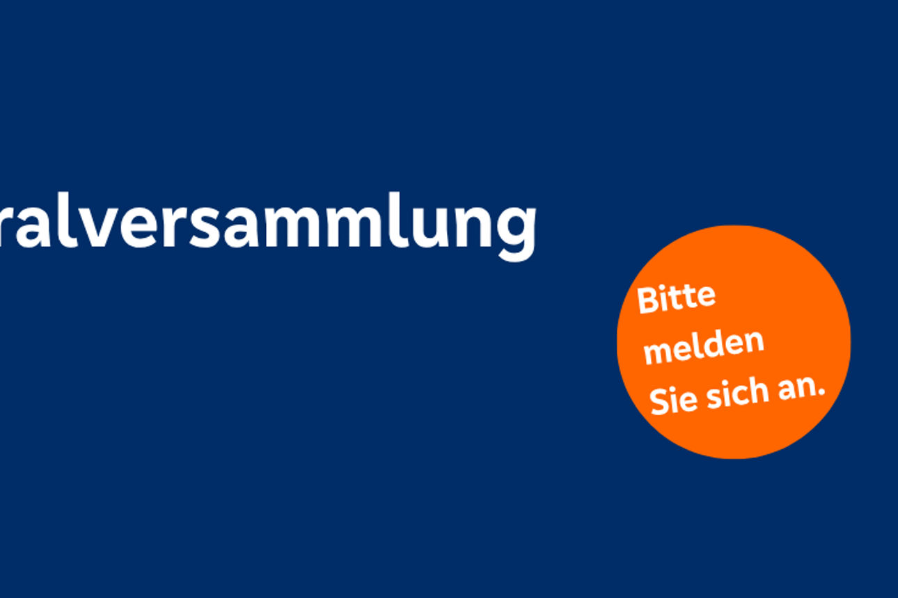 Blauer Hintergrund mit Text "Einladung zur ordentlichen Generalversammlung"