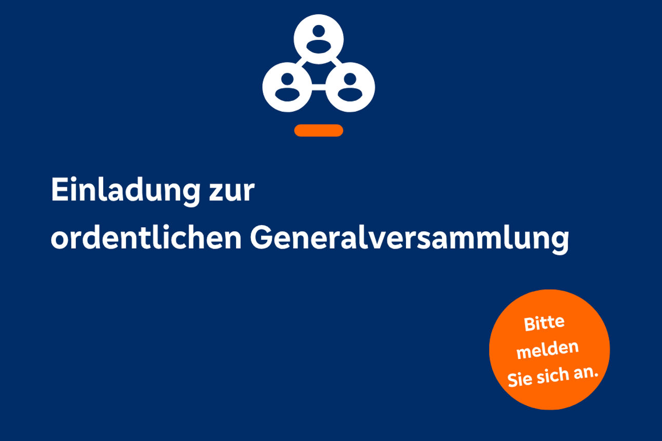 Blauer Hintergrund mit Text "Einladung zur ordentlichen Generalversammlung"