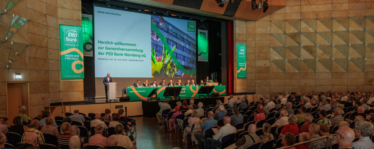 Die Generalversammlung 2025 der PSD Bank Nürnberg eG in der Stadthalle Fürth