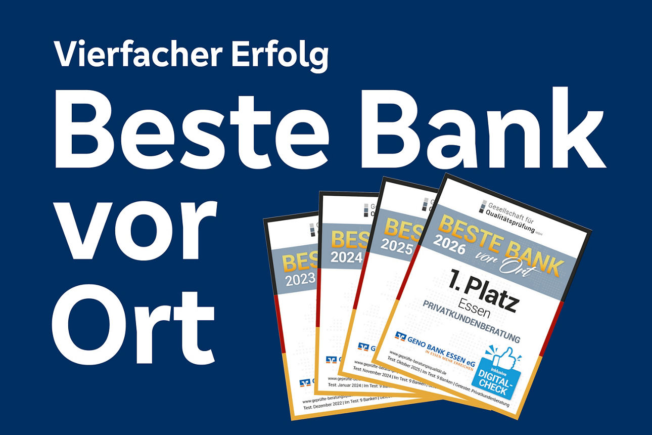 Ein Bild mir dem Text "Vierfacher Erfolg Beste Bank vor Ort".