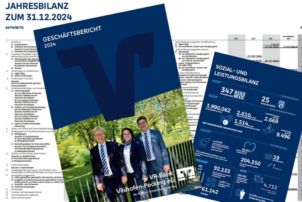 Seitenansichten aus dem Geschäftsbericht 2024 der VR-Bank Vilshofen-Pocking eG