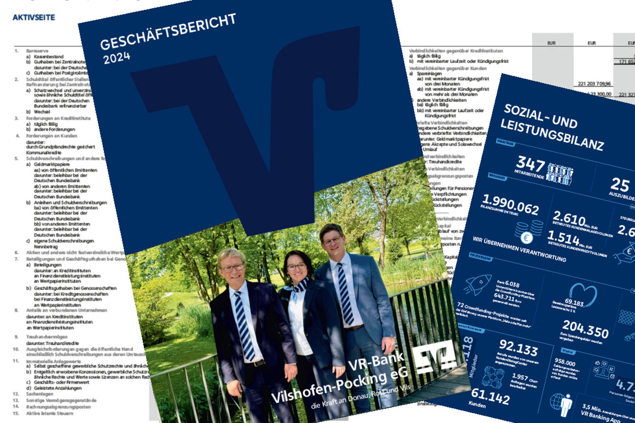 Seitenansichten aus dem Geschäftsbericht 2024 der VR-Bank Vilshofen-Pocking eG