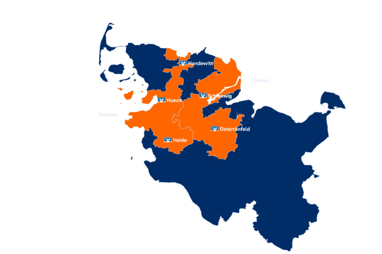 Geschäftsgebiet (orange) in SH (blau) mit Schlei