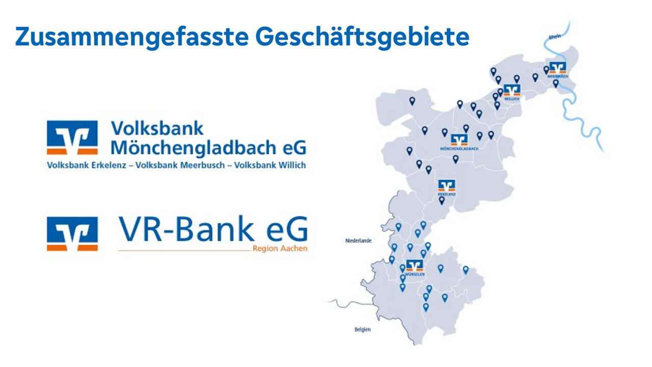 Eine Grafik des neuen Geschäftsgebiets. Daneben die Logos der beiden Häuser.