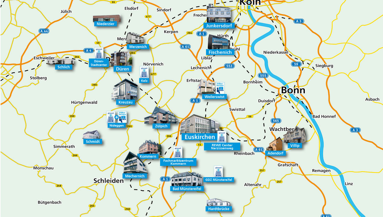 Karte Standorte der VB Euskirchen eG
