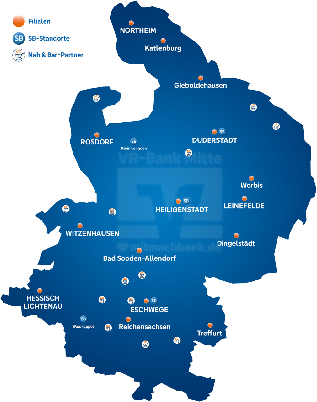 Geschäftsgebietkarte der VR-Bank Mitte eG