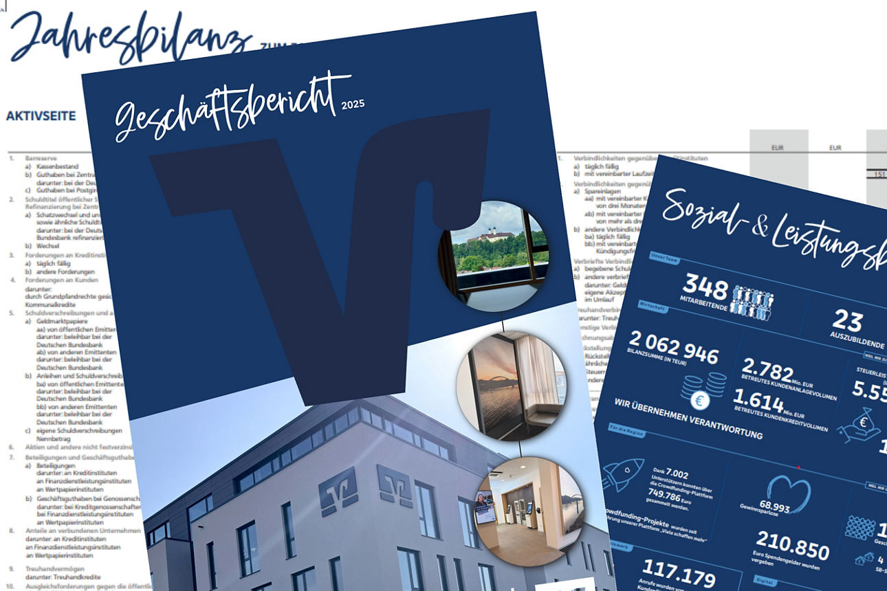 Seitenansichten aus dem Geschäftsbericht 2025 der VR-Bank Vilshofen-Pocking eG