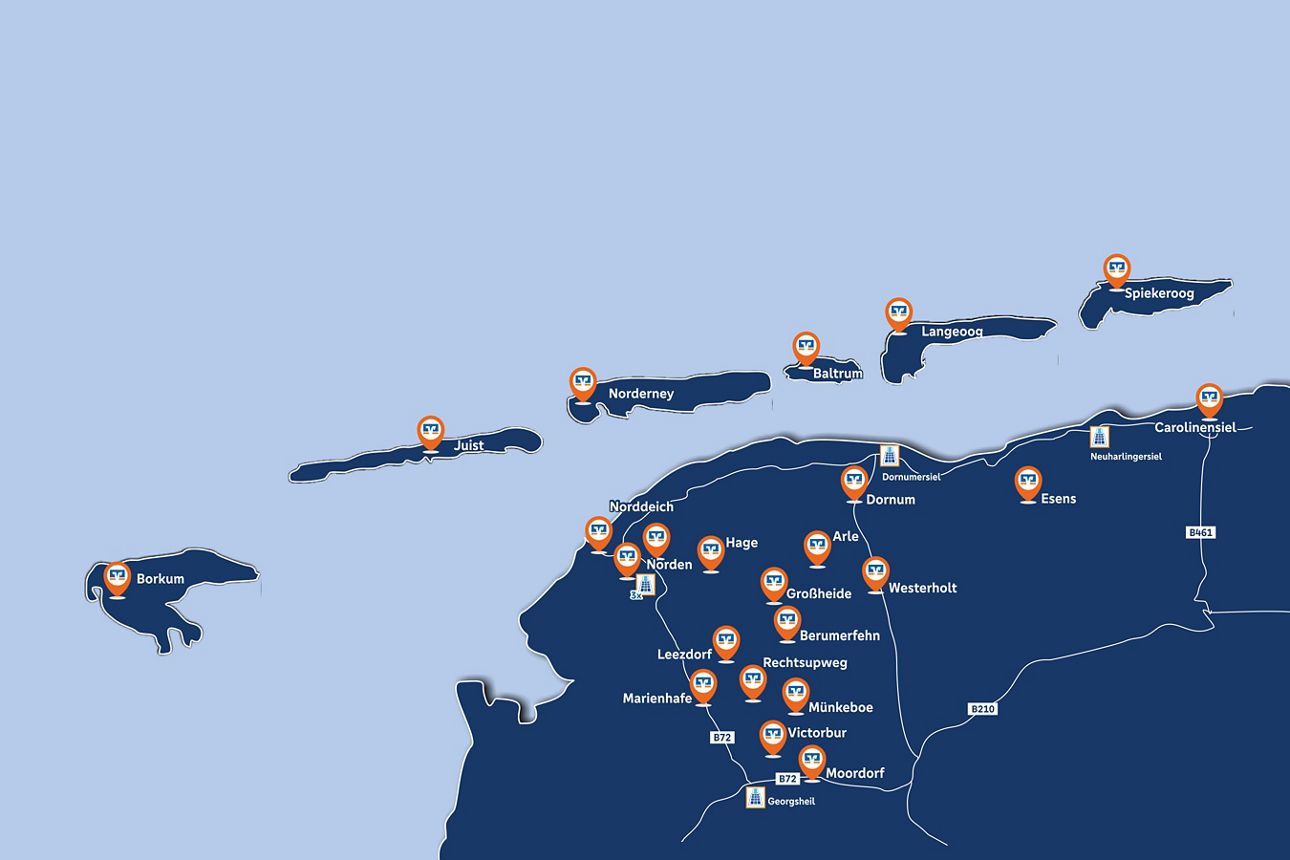 Landkarte mit den einzelnen Filialen