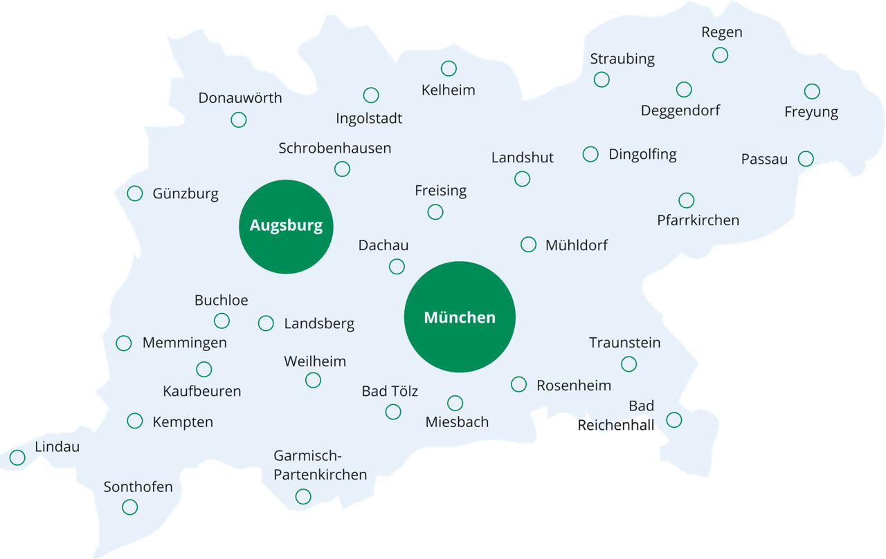 Eine Karte des Geschäftsgebietes der PSD Bank München