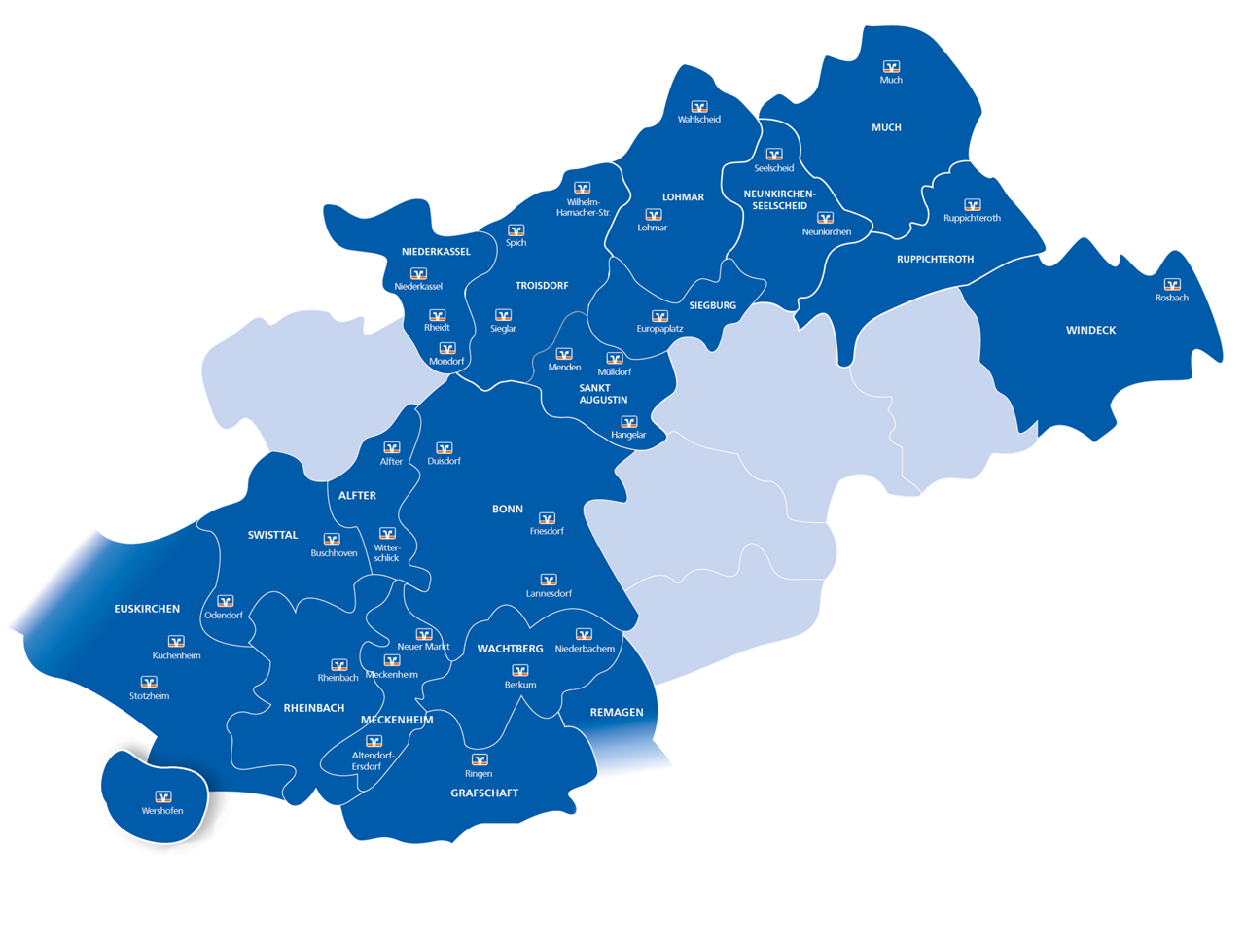 Geschäftsgebietskarte der VR-Bank Bonn Rhein-Sieg eG