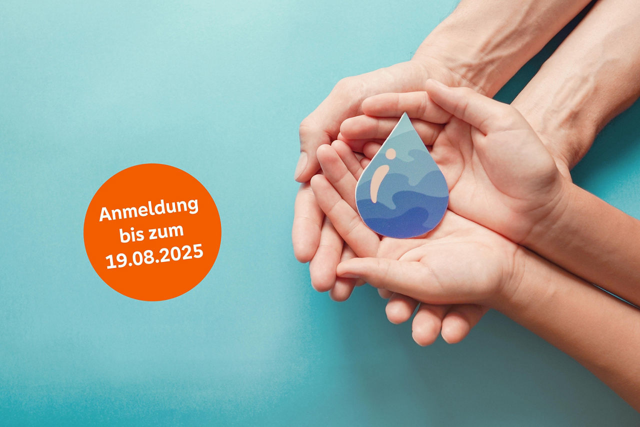 Adult and child hands holding paper cut water drop, World Water Day,  Clean water and sanitation, CSR, save water,  ecology concept