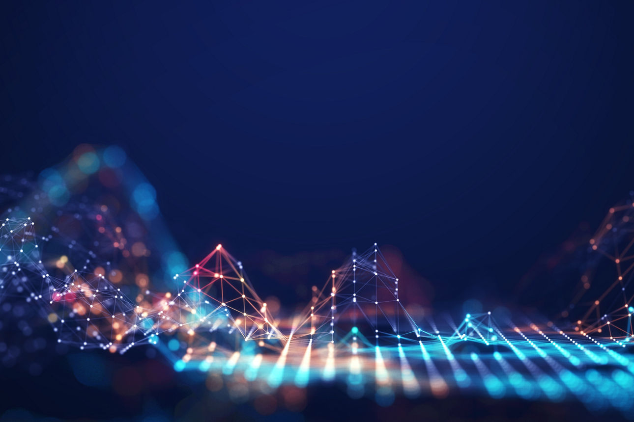 Abstrakt verbundene Punkte und Linien in verschiedenen Farben