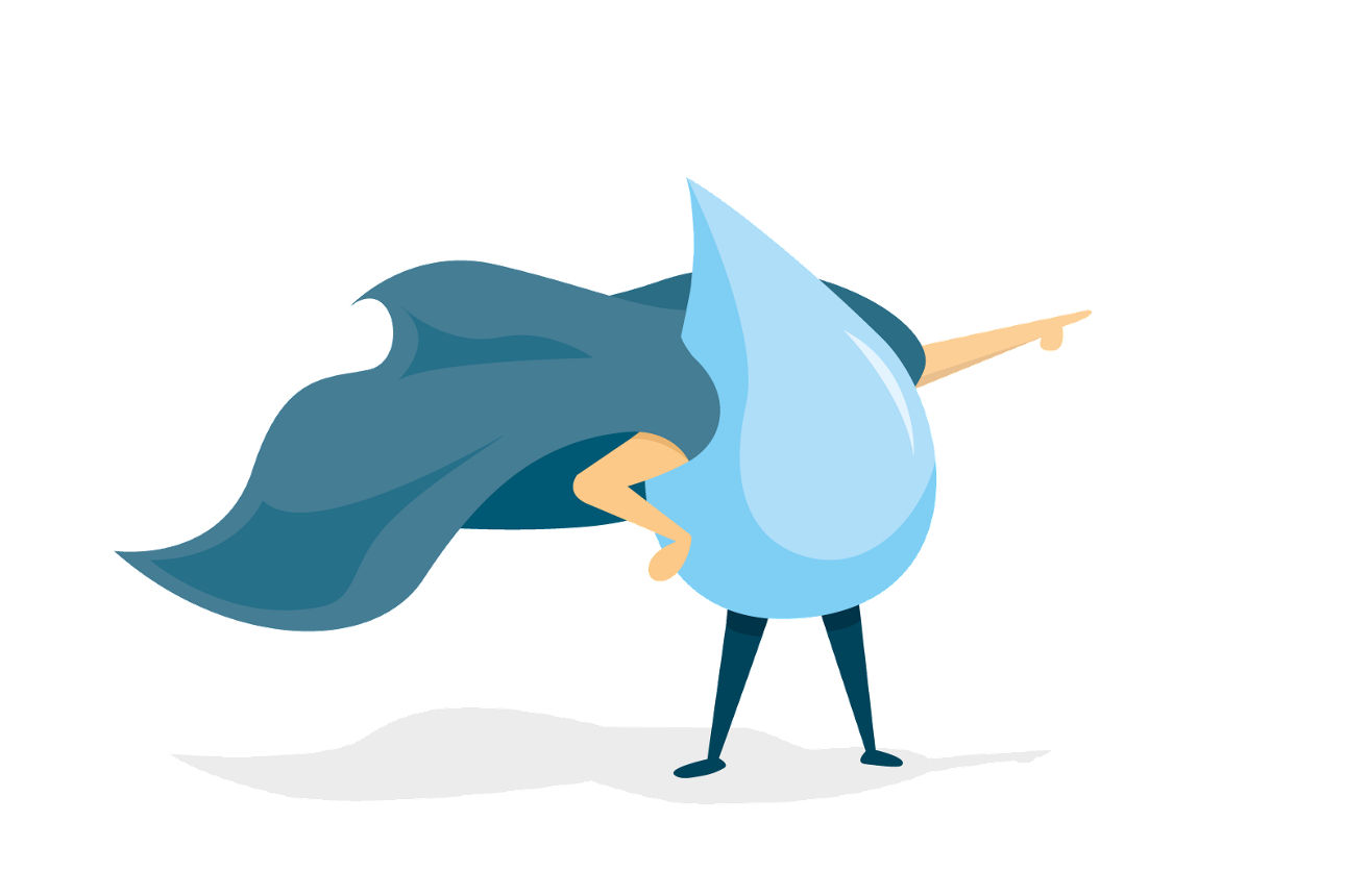 Wassertropfen mit Superheldcape