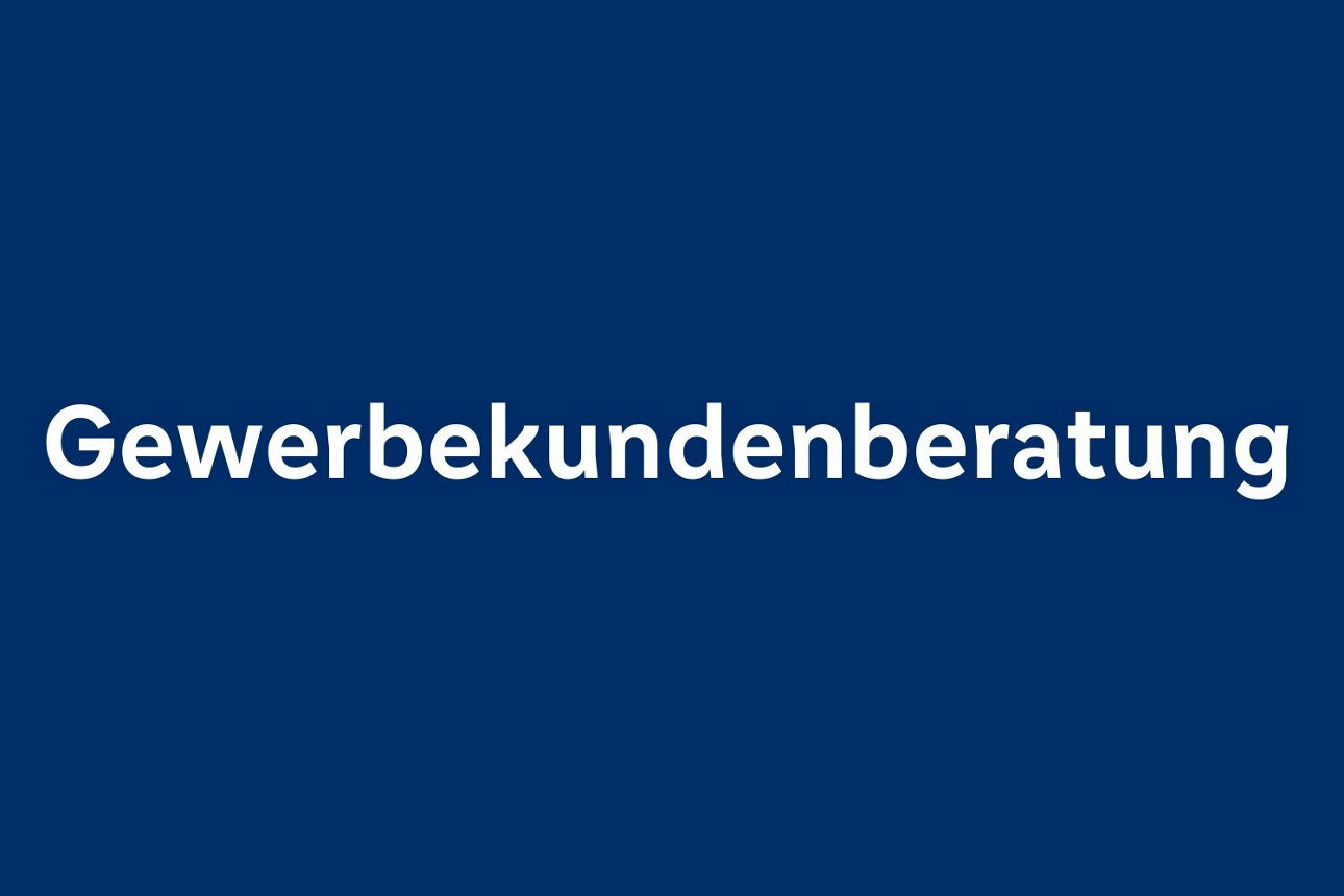 Dunkelblauer Hintergrund mit weißem Text "Geschäfts- und Gewerbekundenberatung".