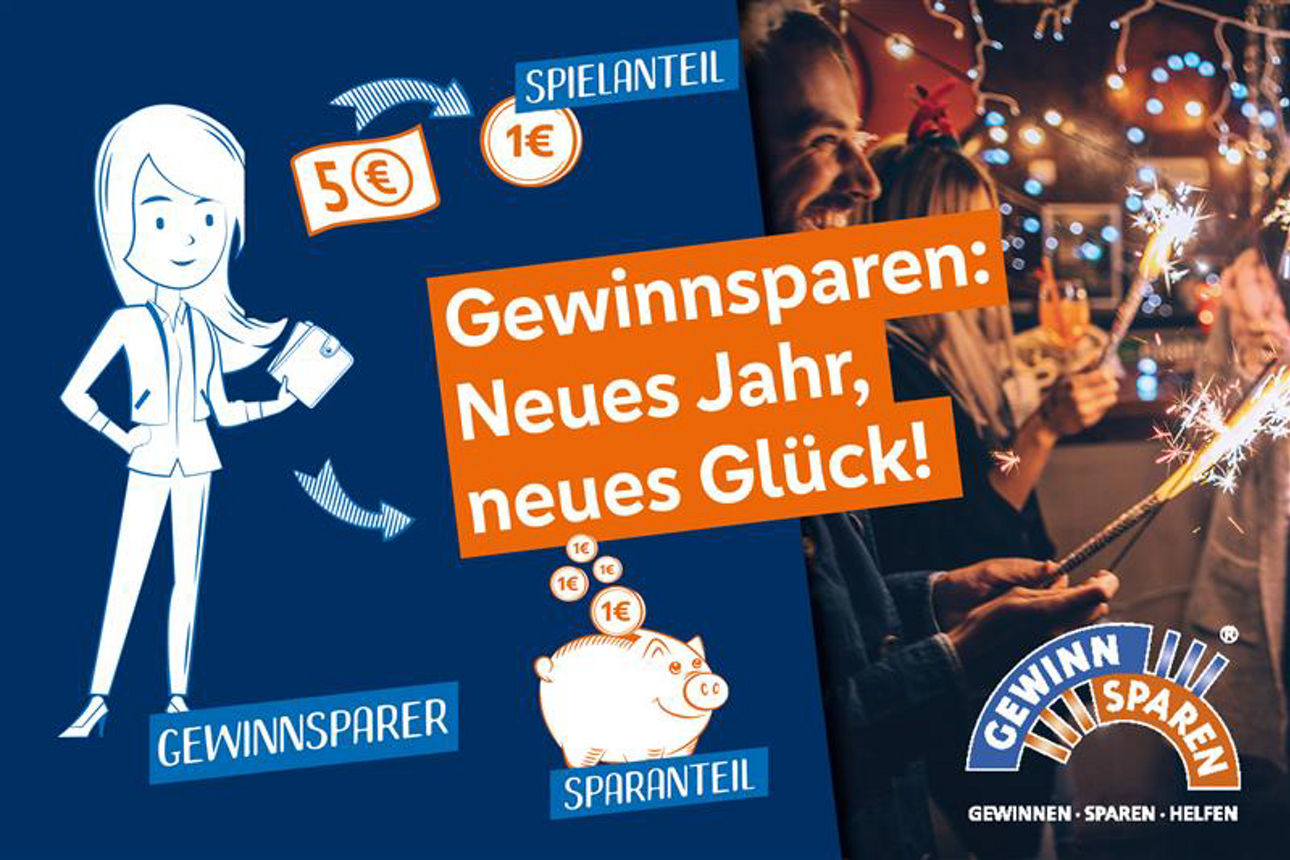 Junge Leute halte Wunderkerzen in der Hand und freuen sich, Grafik der Gewinnspargemeinschaft