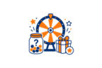 Icon zeigt Gewinnspiele in Form eines Geschenks, Glücksrad und Schätzspiel