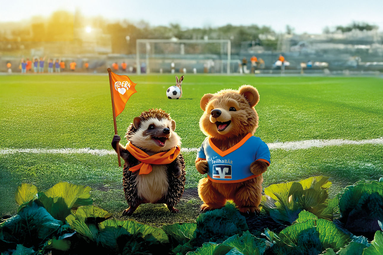 Igel und Bär auf dem Fußballplatz