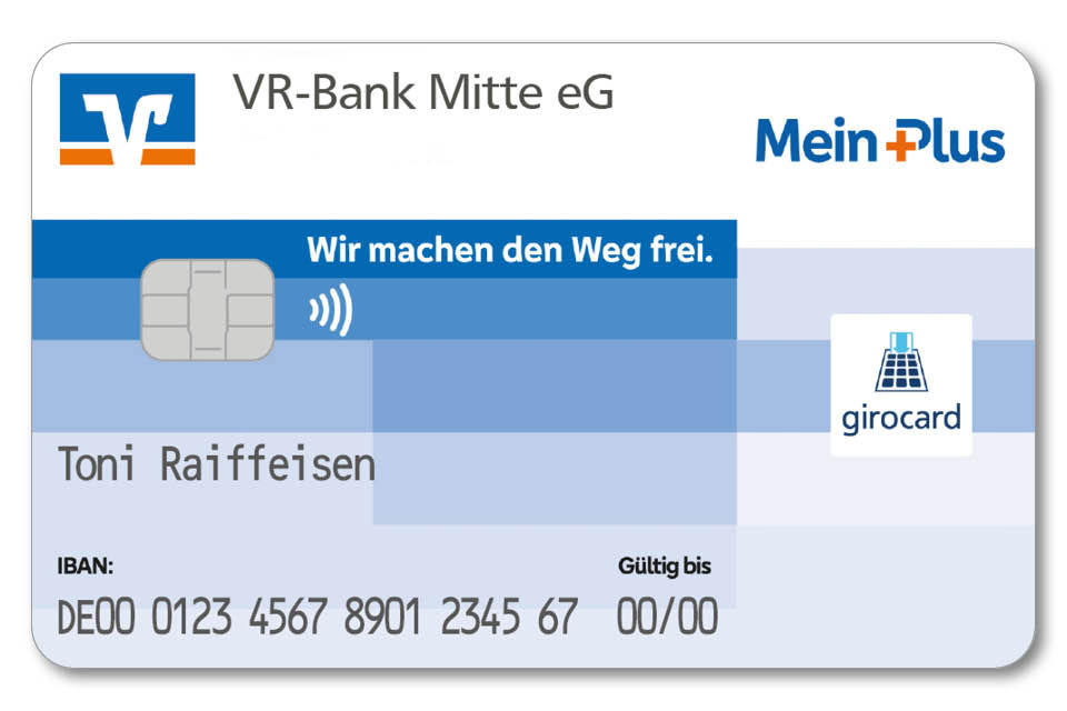 Blaue Musterkarte einer girocard VISA