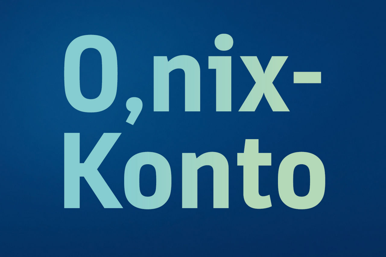 Blauer Hintergrund mit Text "Unser 0,nix-Konto"