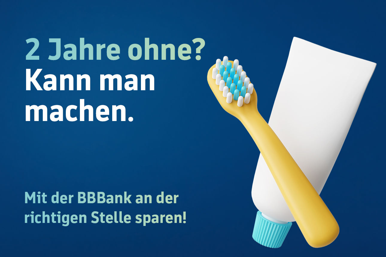 Bild mit Schrift 2 Jahre ohne? Kann man machen. Mit Zahnbürste und Zahncreme drauf.