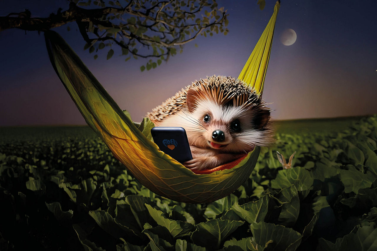 Igel in Hängematte am Abend